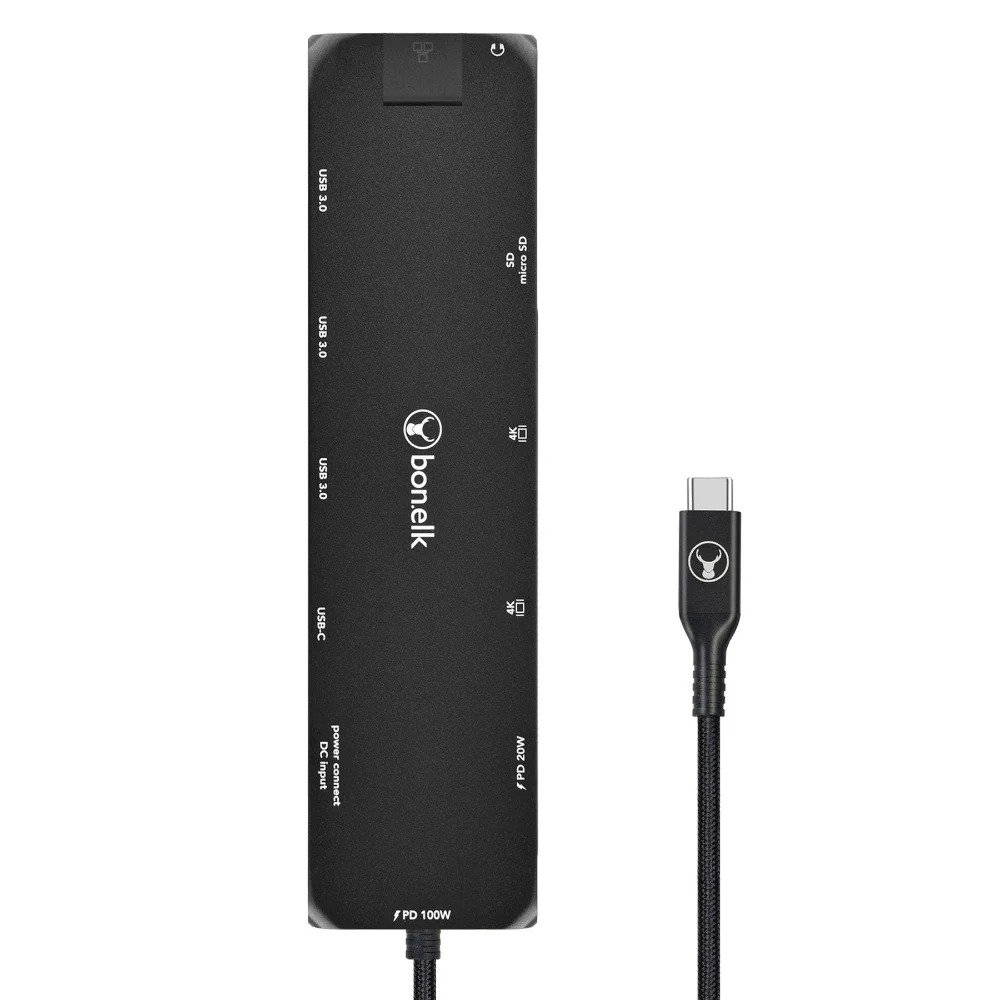 Bonelk Long-Life USB-C to 12-in-1 Multiport Powered Hub - Black - Image 2