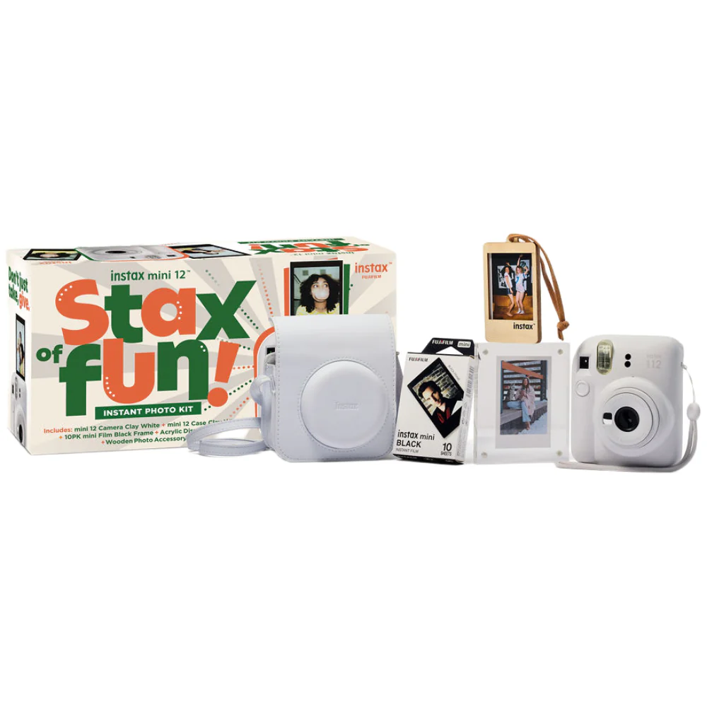 Fujifilm Instax Mini 12 with Case, Novelty Film, Acrylic Photo Frame and Recycled Wood Ornament/Tag - Clay White - Image 2