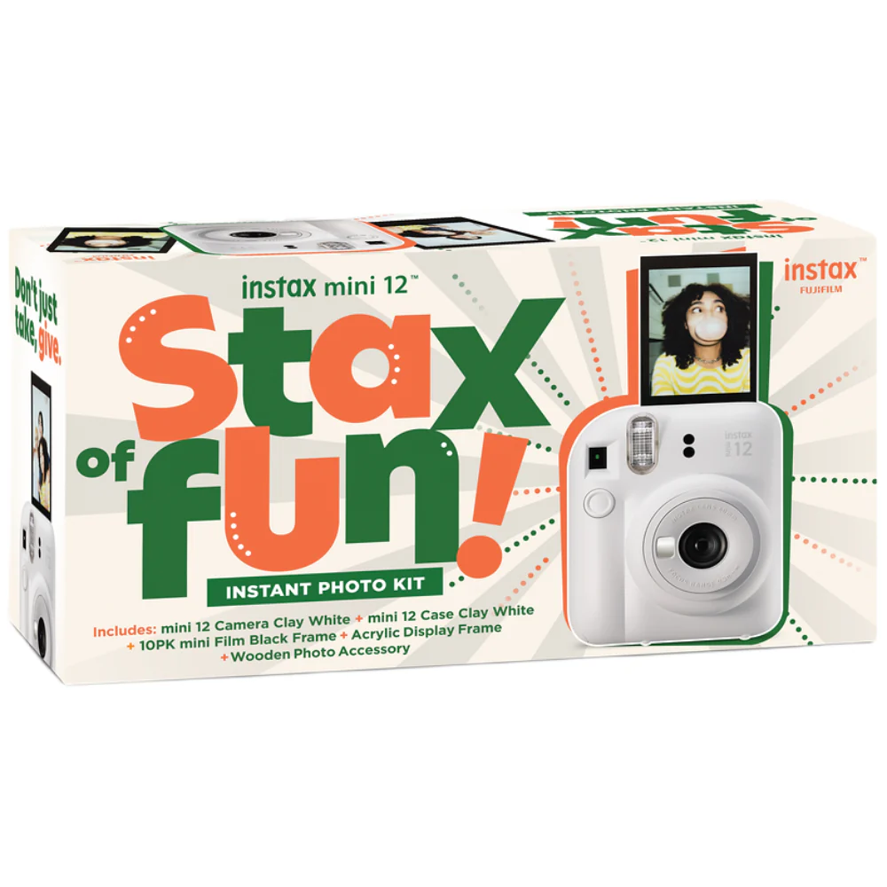 Fujifilm Instax Mini 12 with Case, Novelty Film, Acrylic Photo Frame and Recycled Wood Ornament/Tag - Clay White - Image 3