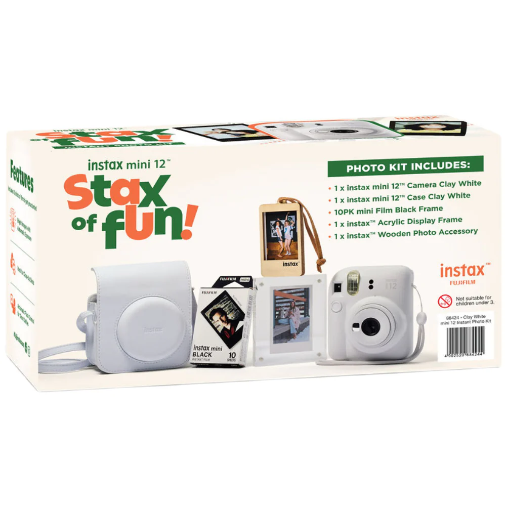 Fujifilm Instax Mini 12 with Case, Novelty Film, Acrylic Photo Frame and Recycled Wood Ornament/Tag - Clay White - Image 4