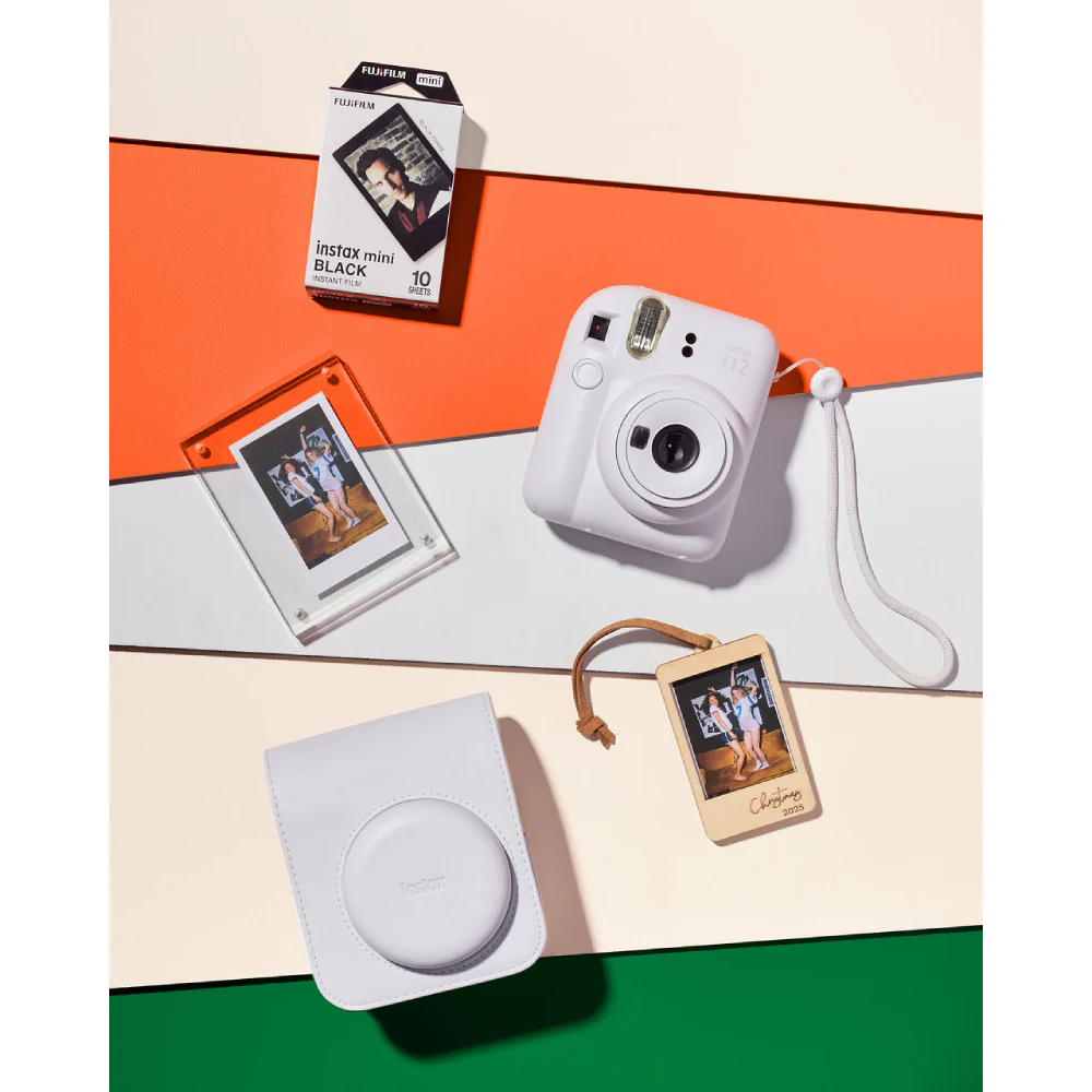 Fujifilm Instax Mini 12 with Case, Novelty Film, Acrylic Photo Frame and Recycled Wood Ornament/Tag - Clay White - Image 5