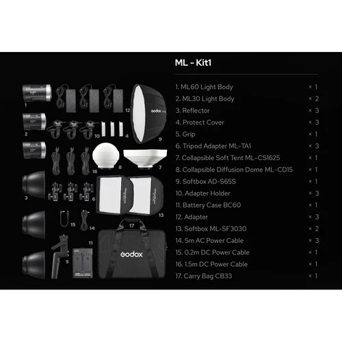 Godox Ml-Kit1 Daylight 3 Head Led Light Kit - Image 2