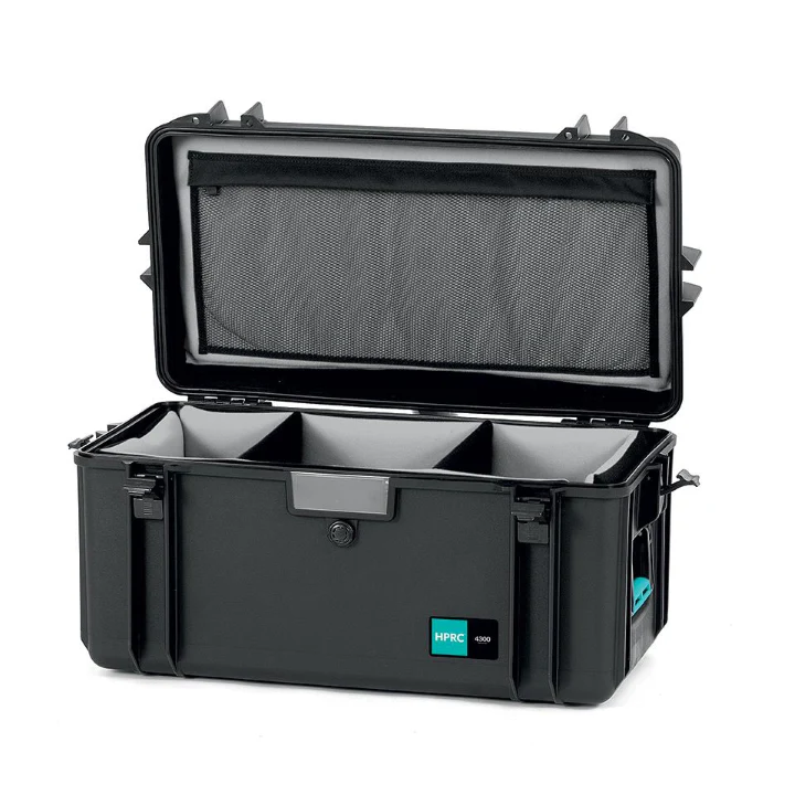 HPRC 4300 - Hard Case with Soft Padded Open Deck + Dividers (BLK) w/ Blue Handle - Image 2