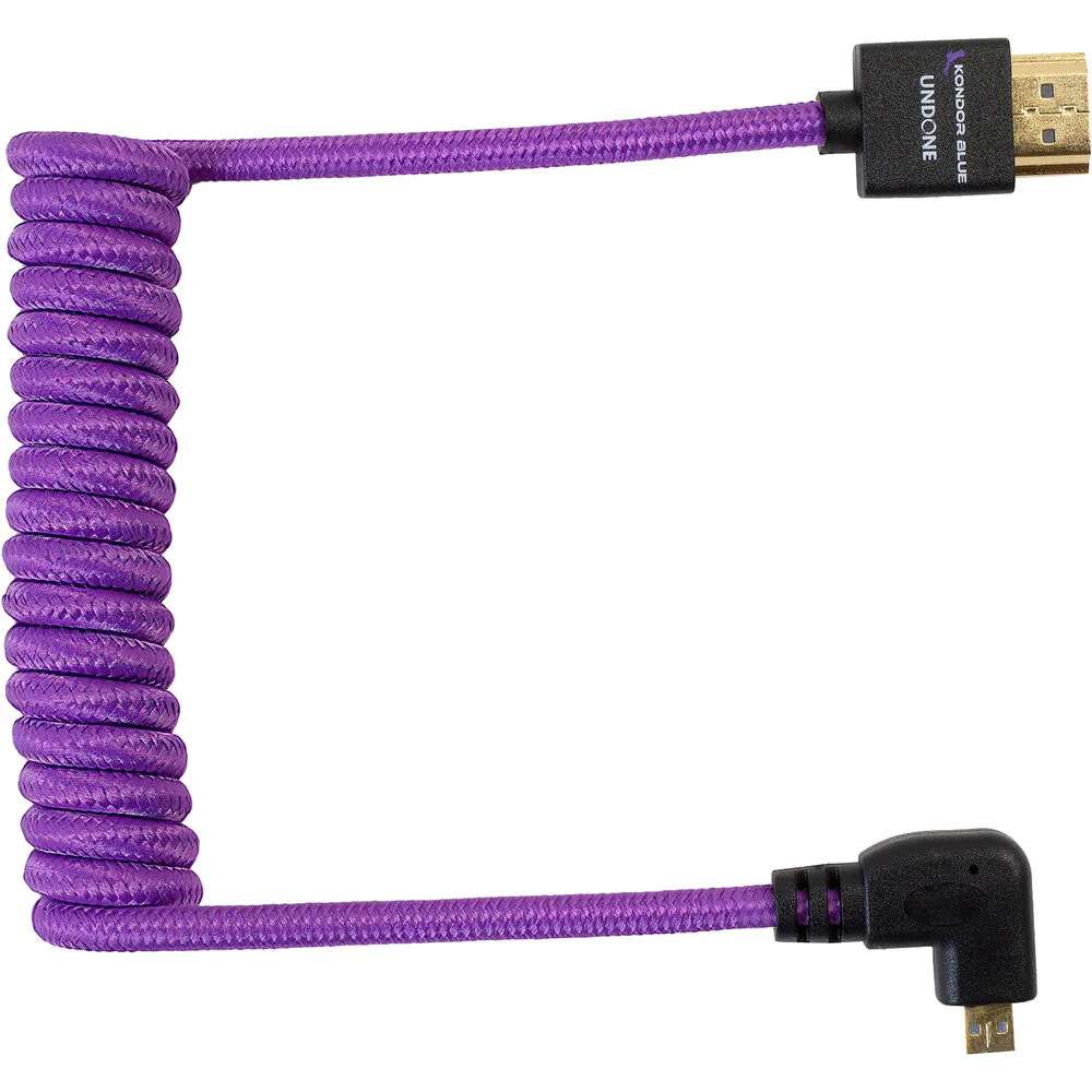 Kondor Blue Gerald Undone Braided Coiled High-Speed Right-Angle Micro-HDMI to HDMI Cable for Canon R5 & R6 Cameras (Limited Purple Edition, 12 to 24") - Image 2