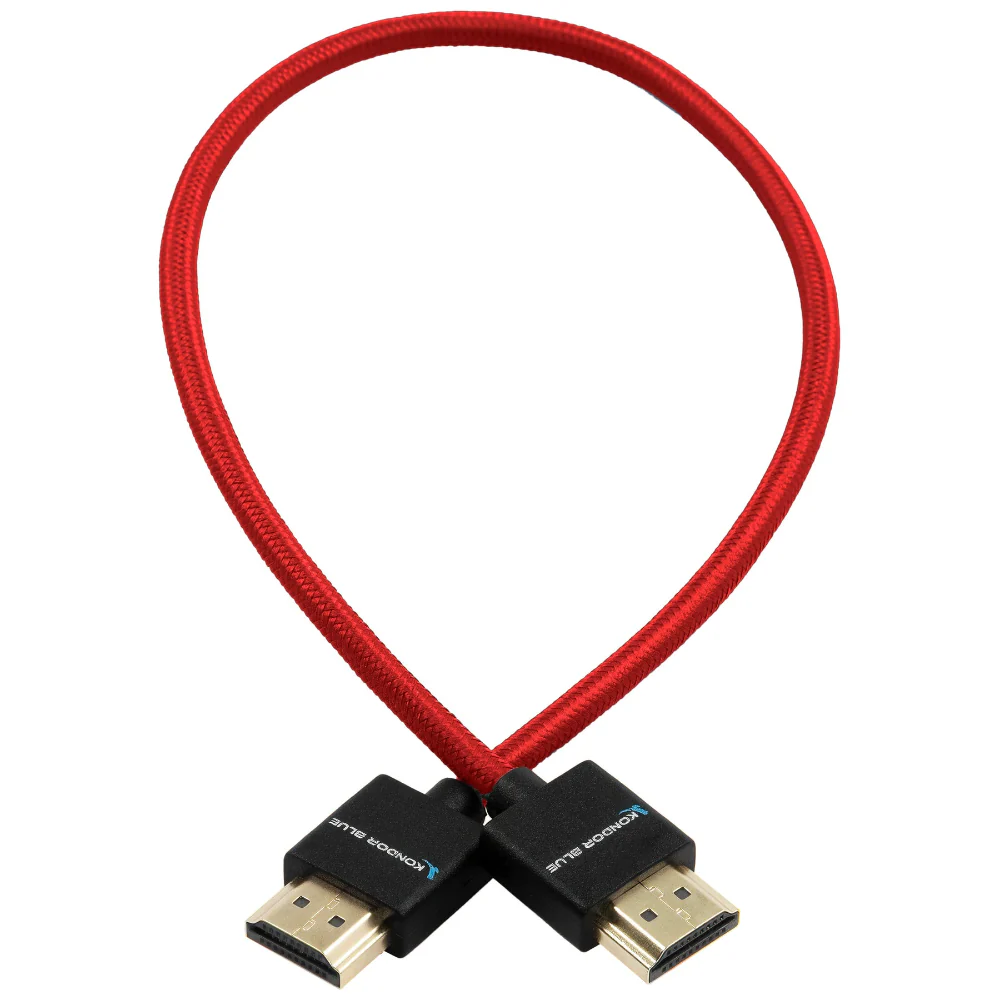 Kondor Blue HDMI to HDMI 16" (40cm) Thin Braided Cable for on Camera Monitors (Cardinal Red)