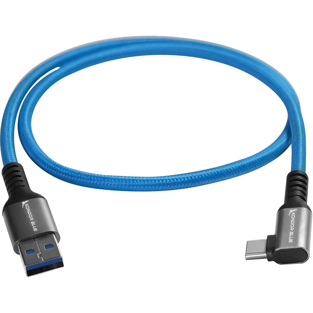 Kondor Blue USB-A to USB-C 3.0 Right Angle Cable (2', Blue) - Image 3