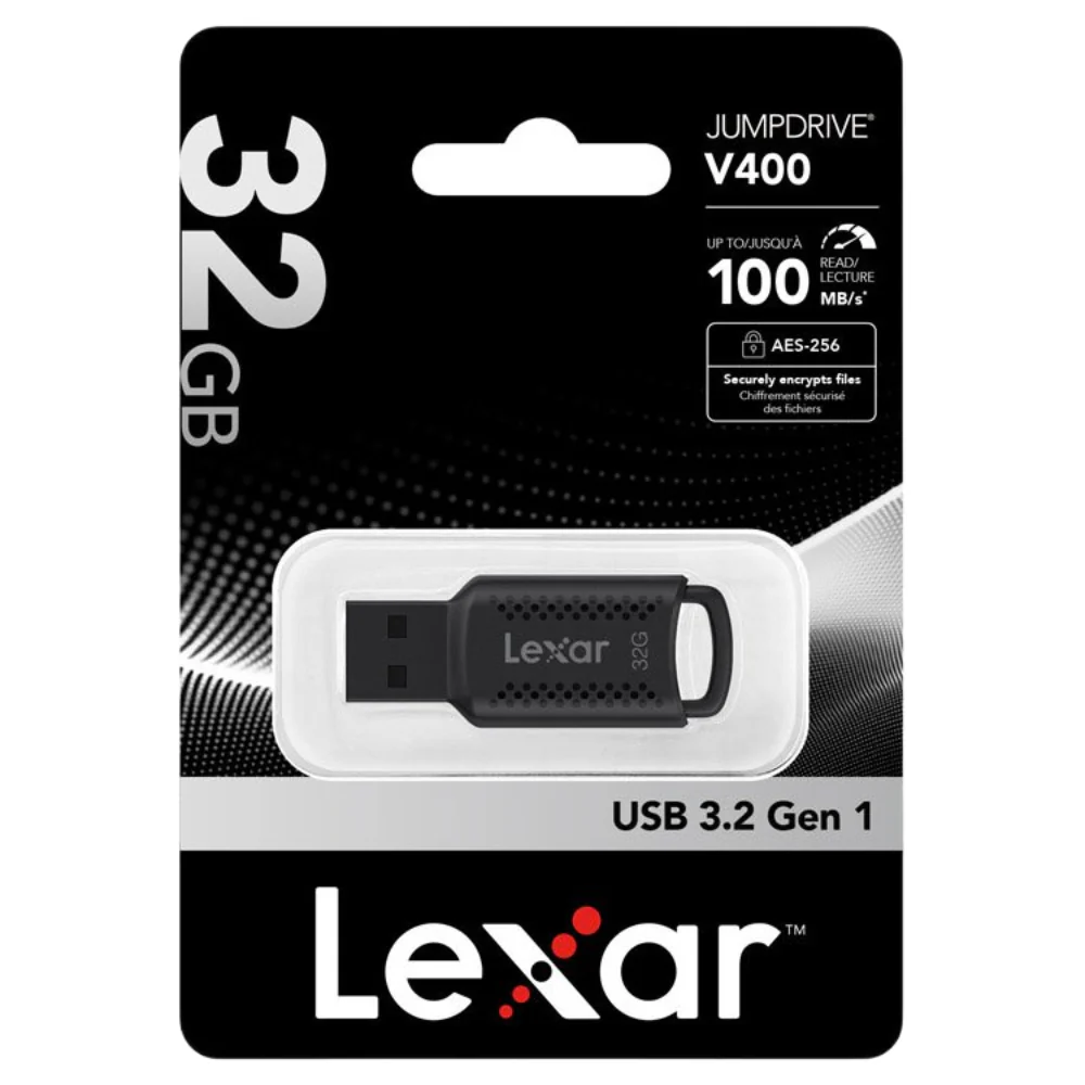 Lexar 32GB JumpDrive V400 USB 3.0 Flash Drive, Up To 100MB/S Read, Black