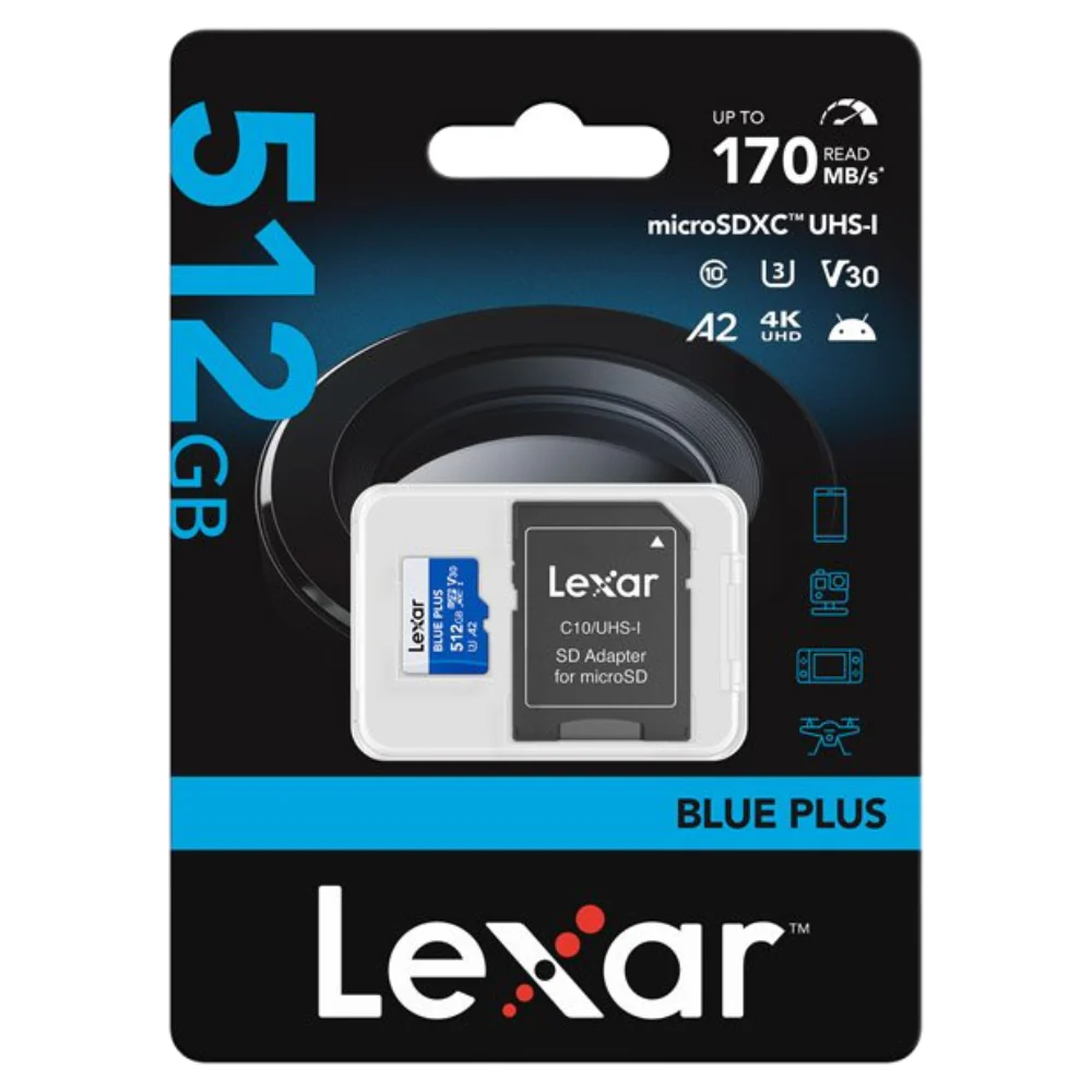 Lexar Blue Plus 512GB microSDXC UHS-I 170MB/s Memory Card - V30