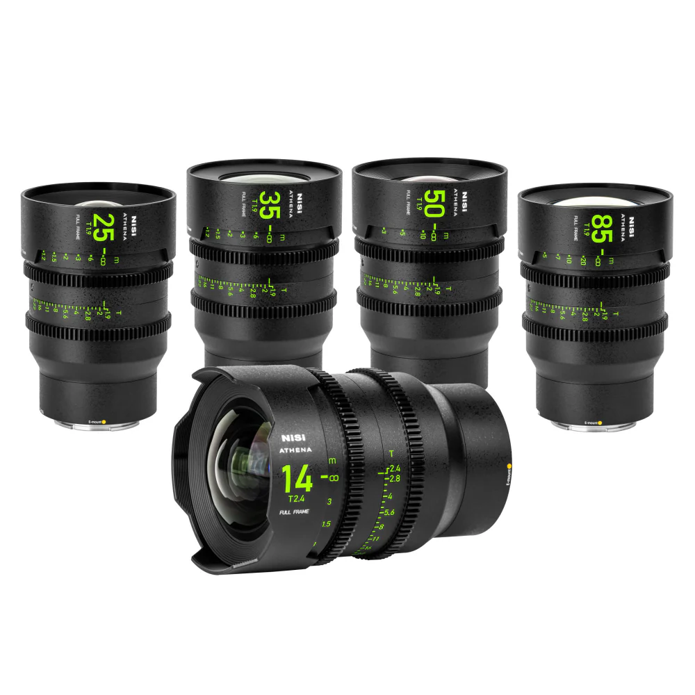 NiSi ATHENA PRIME Full Frame Cinema Lens Kit with 5 Lenses 14mm T2.4, 25mm T1.9, 35mm T1.9, 50mm T1.9, 85mm T1.9 + Hard Case (E Mount | No Drop In Filter)