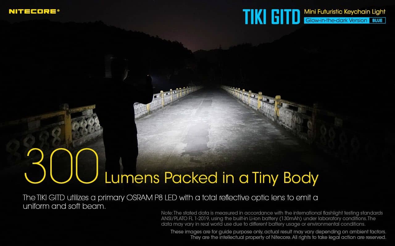 Nitecore TIKI GITD Blue glow in the dark 300 lumen keychain light - Image 10