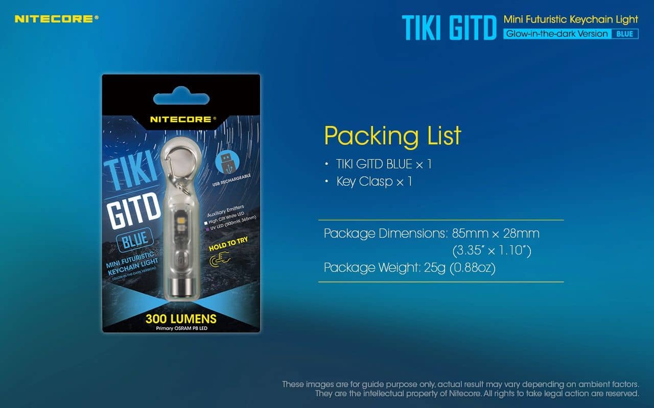 Nitecore TIKI GITD Blue glow in the dark 300 lumen keychain light - Image 29