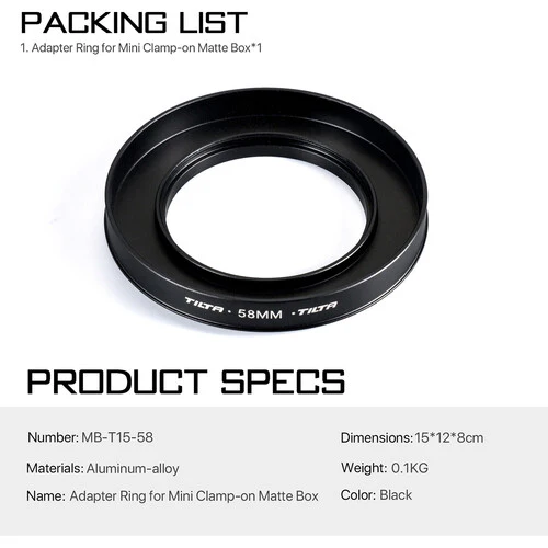 Tilta 58mm Lens Attachments for MB-T15 Mini Clamp-on Matte Box - Image 3